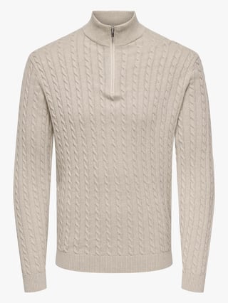 Only & Sons Loui Reg 12 Cabel Half Zip Knit Beige XL Only & Sons Loui Reg 12 Cabel Half Zip Knit Beige XL