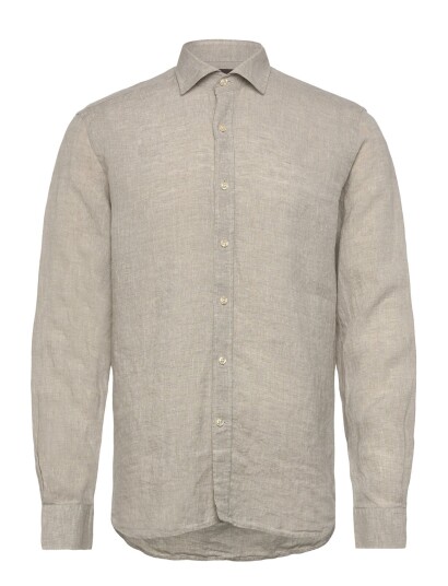 Oscar Jacobson Reg Fit Cut Away Linen Shirt Beige XXL