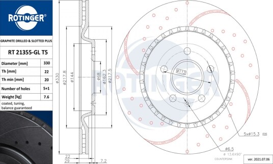 Bremseskive ROTINGER RT 21355-GL T5