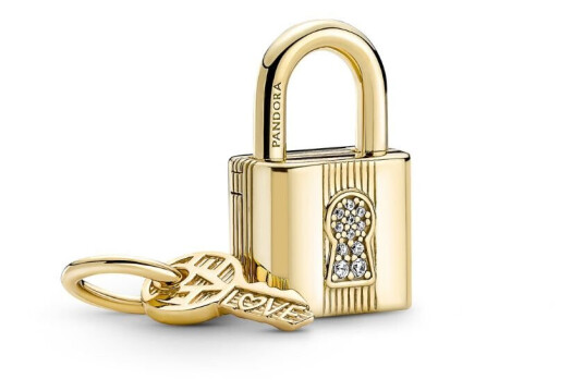 Pandora Moments Charms i 925 forgylt sølv med hengelås og nøkkel