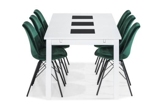 Basic Home Spisegruppe Octavia 180 cm med 6 Scale Stoler Fløyel Hvit|Grå