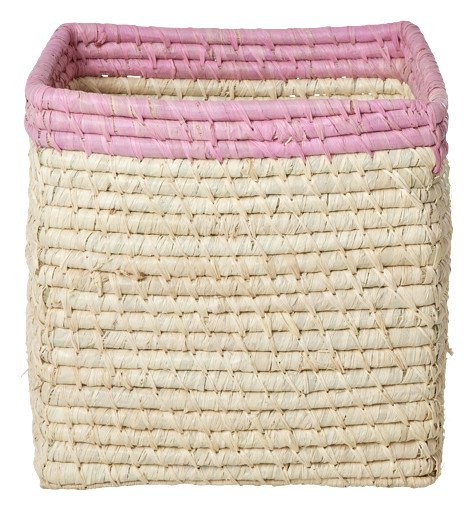 Rice Raffia Kvadratisk Oppbevaringskurv Lyserød Kant 20x20x20cm Rice Raffia Kvadratisk Oppbevaringskurv Lyserød Kant 20x20x20cm