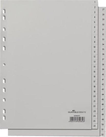 Durable Inndeler 52 26 X 2 Deler Fortrykt: 1 26 27 52 Med Fliker Grå En Pakke 5 Durable Inndeler 52 26 X 2 Deler Fortrykt: 1 26 27 52 Med Fliker Grå En Pakke 5