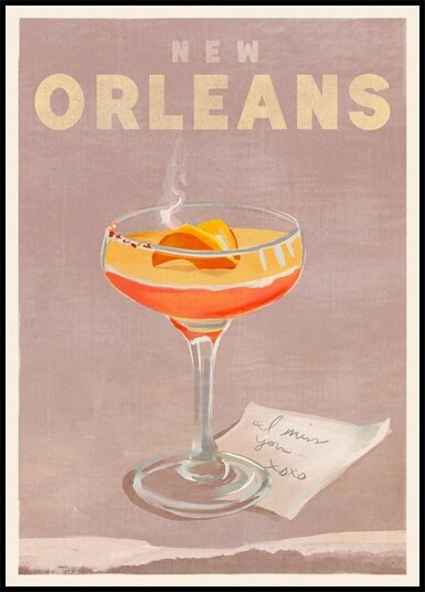 New Orleans Cocktail Travel Poster Plakat / 40x50cm
