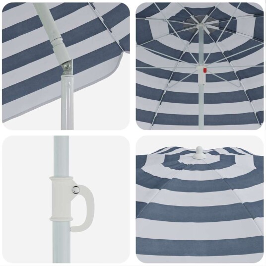 Strandparasol med metallstang Blå og Hvit 161x193 cm Polyester
