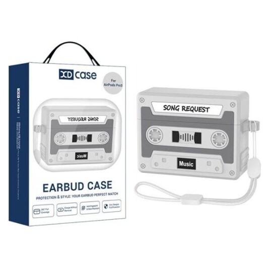 Silikonetui for AirPods Pro 3 i retrostil med kassett Grå Silikonetui for AirPods Pro 3 i retrostil med kassett Grå