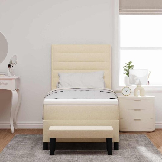 Box Spring Seng med Madrass & Benk Krem 100x200 cm Stoff