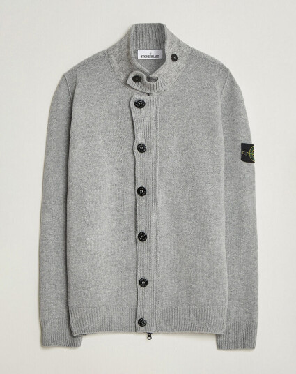 Stone Island Knitted Lambswool Zip Button Cardigan Grey Melange