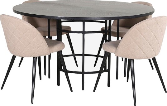 Venture Home   Spisegruppe Copenhagen med 4 Velvet Stitches spisestoler   Svart