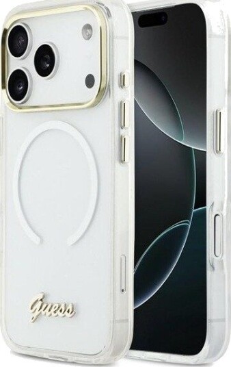 GUESS IML Gradient Script Metal MagSafe Case for iPhone 17 Pro Max - White