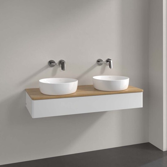 Villeroy & Boch Antao Servantskap med 1 skuff 120x50x19 cm m/lys Hvit Blank/Eik Villeroy & Boch Antao Servantskap med 1 skuff 120x50x19 cm m/lys Hvit Blank/Eik