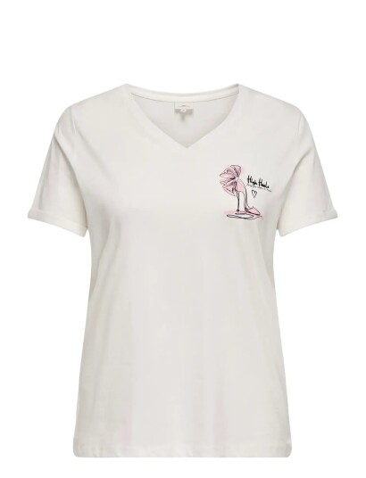 ONLY Carmakoma Carbea Ss V Neck Tee Jrs Cream 46 48