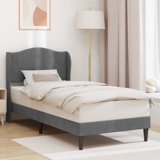 Sengestamme med hodegjerde Mørkegrå 90 x 190 cm Fløyel Sengestamme med hodegjerde Mørkegrå 90 x 190 cm Fløyel