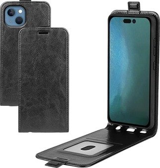iPhone 14 Vertikal Flip-Deksel med Kortholder - Svart