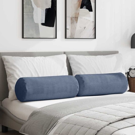 Bolster puter 2 pcs Blå Ø 25 x 70 cm Corduroy stoff