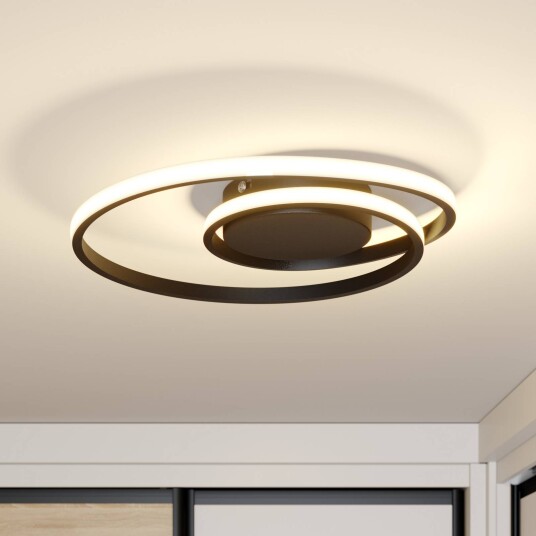 Lindby LED-taklampe Kyron svart aluminium dimbar Ø45cm