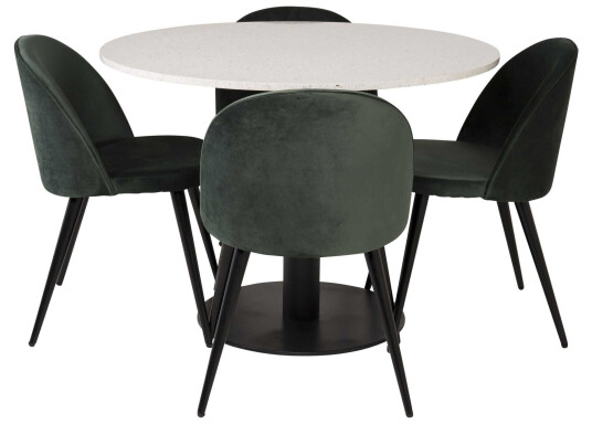 Venture Design Razzia & Velvet spisegruppe Hvit/grønn 4 st stoler & bord 106 cm