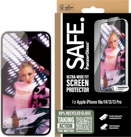 PanzerGlass SAFE Skjermbeskytter for iPhone 16e, 14, 13, 13 Pro - Ultra-bred Passform