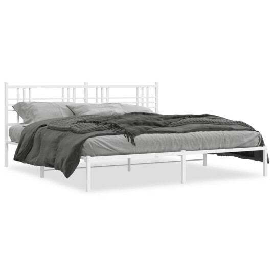 Sengeramme i metall med hodegavl hvit 193x203 cm 8721012373433
