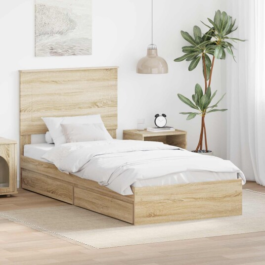  Seng med Oppbevaring Sonoma eik 100 x 200 cm Konstruert tre