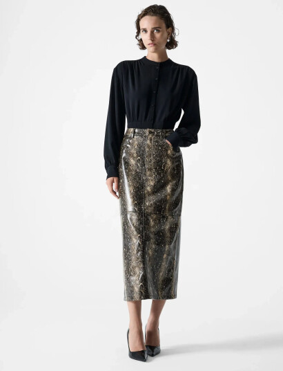 French Connection Brandy Snakeskin Pu Midi Skirt Beige 42 French Connection Brandy Snakeskin Pu Midi Skirt Beige 42