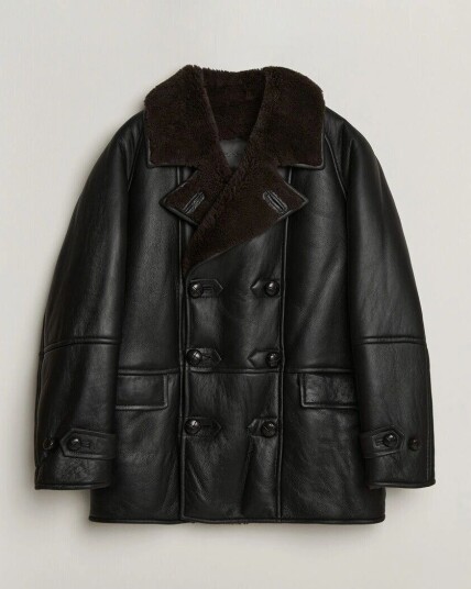 Gant Shearling Leather Peacoat Black