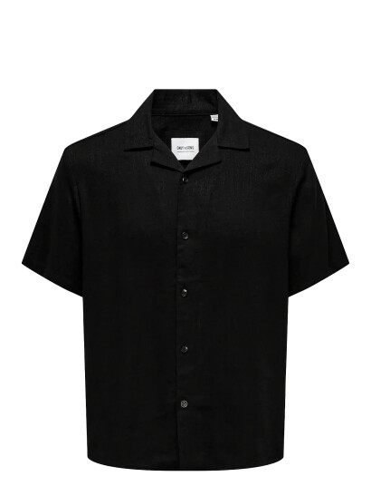 ONLY & SONS Onskari Resort Ss Shirt Visc Lin 0075 Cs - Black - XS