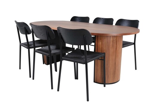 Venture Design Bianca & Polly spisegruppe Svart/natur 6 stoler & bord 200 x 90 cm