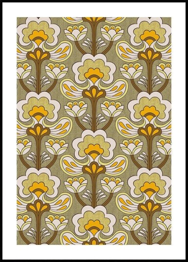 Retro Bloom Rhapsody Ochre Yellow Poster Plakat / 21x30cm