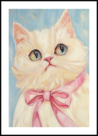 Pink Bow White Cat Plakat Plakat / 50x70cm
