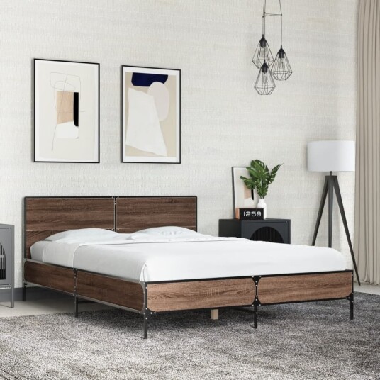  Sengeramme brun eik 120x200 cm konstruert tre og metall 8721102612923
