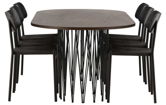 Venture Design Stone oval & Polly spisegruppe Svart/mokka 6 stoler & bord 220 x 100 cm