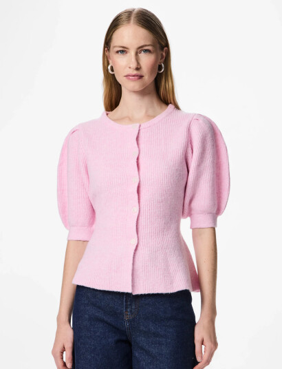 Pieces Pcsilly Ss Puff Knit Cardigan Noos Bc Pink S