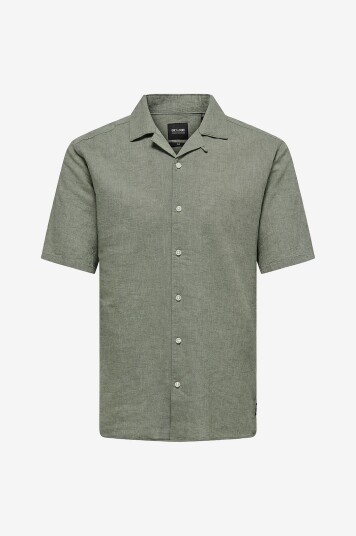 Only & Sons Skjorte onsCaiden SS Solid Resort Linen Shirt Grønn