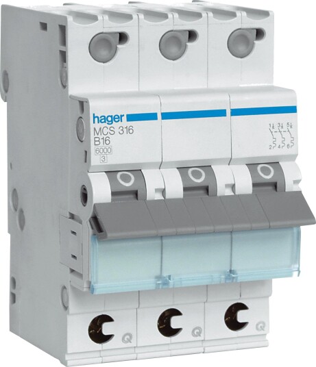 Hager Miniatyrbryter MCS350 3-Polet, 6 Ka, C-Karakteristikk 50A