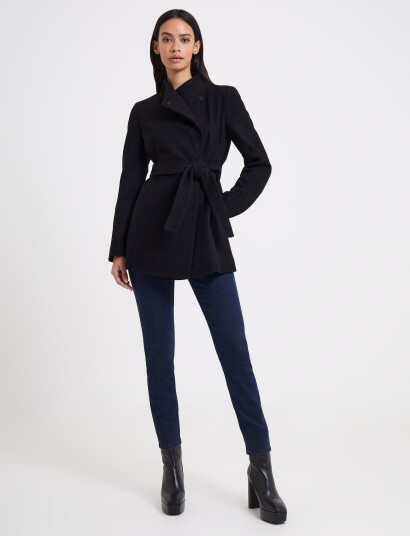 French Connection Platform Felt Crossover Coat Black L French Connection Platform Felt Crossover Coat Black L
