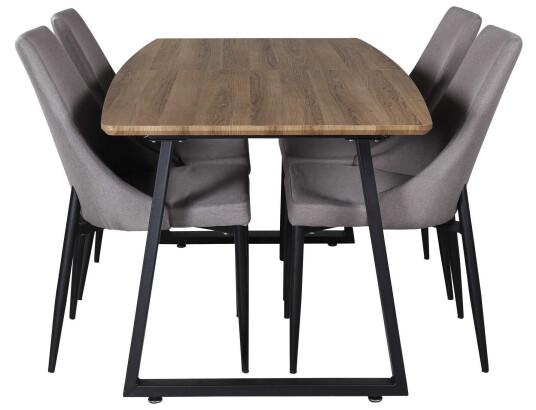 Venture Design Inca & Leone spisegruppe Natur/grå 4 st stoler & bord 160 x 85 cm
