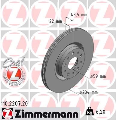 Bremseskive ZIMMERMANN 110.2207.20 Bremseskive ZIMMERMANN 110.2207.20