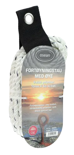 Fortøyningstau m/øye - Hvit / Blå - 10 mm - 6m - 3-Slått