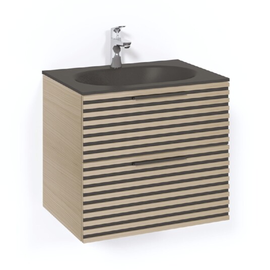 Macro Design Crown Stripe Servantskap 2-skuff - med Glasservant Eik / 60cm Glass Edge Svart