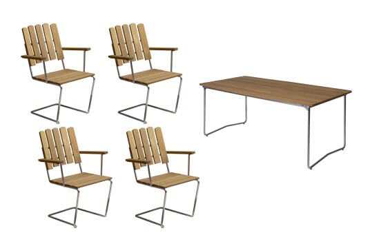 Grythyttan Stålmöbler B31 spisegruppe Oljert eik/galvanisert stål 4 lenestoler & bord 170 x 92 cm