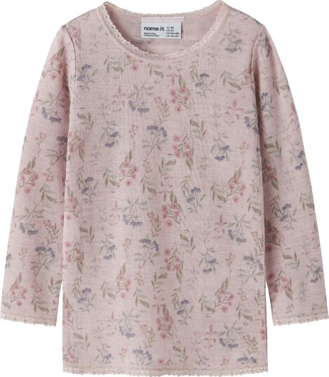 Name It Genser Ull NmfWang Violet Ice/Blomster + Blader Name It 5 år (110) Genser Lilla Rosa