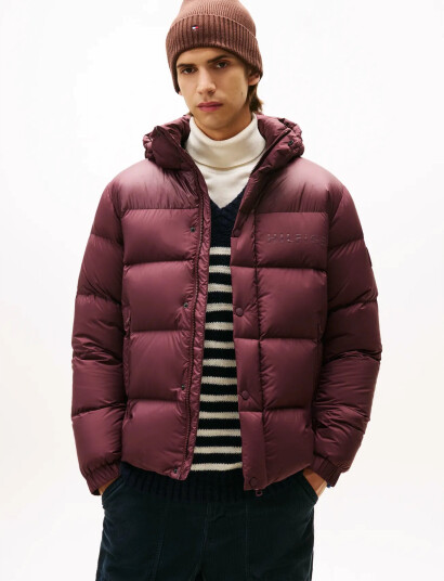 Tommy Hilfiger Mix Down Hooded Puffer - Burgundy - XL Tommy Hilfiger Mix Down Hooded Puffer - Burgundy - XL