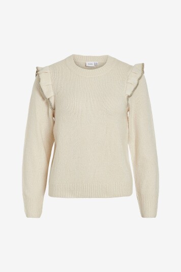 Vila Genser viNanzy L/s O neck Flounce Knit Top Beige