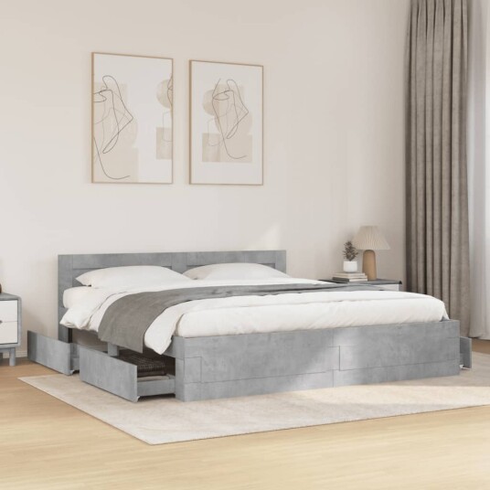  Sengeramme med hodegavl betonggrå 180x200 cm konstruert tre 8721102855481