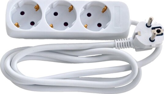 Thorkild Larsen E-Line Schuko Stikkontakt 3 Uttak 1.5m Hvit