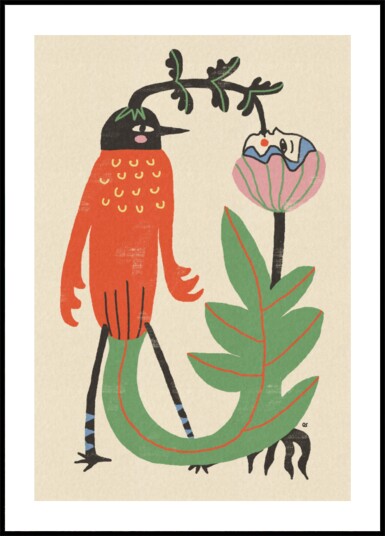 Whimsical Bird and Flower Plakat / 30x40