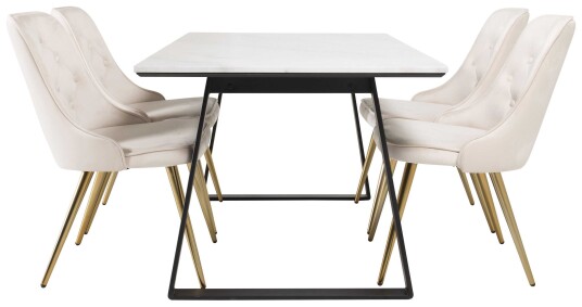 Venture Design Estelle & Velvet spisegruppe Hvit/svart 4 st stoler & bord 140 x 90 cm