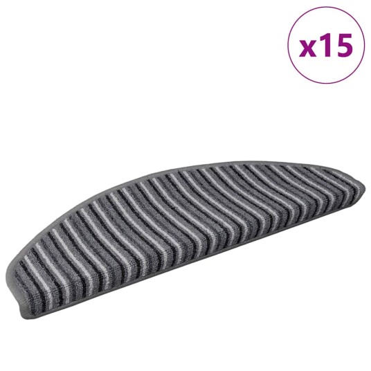  Selvlimende trappematter 15 pcs Grå 65 x 21 x 4 cm