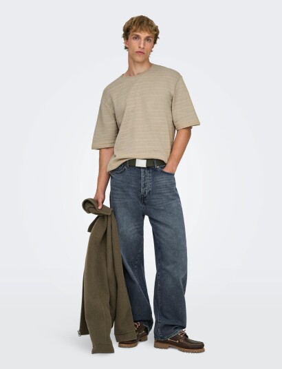 ONLY & SONS Onsgivo Reg 12 Ss Crew Knit Noos   Beige   XS